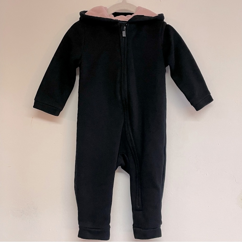 Toddler Black Cat Face Ears Hooded Zipper Warm Romper Onesie Size 12-18m